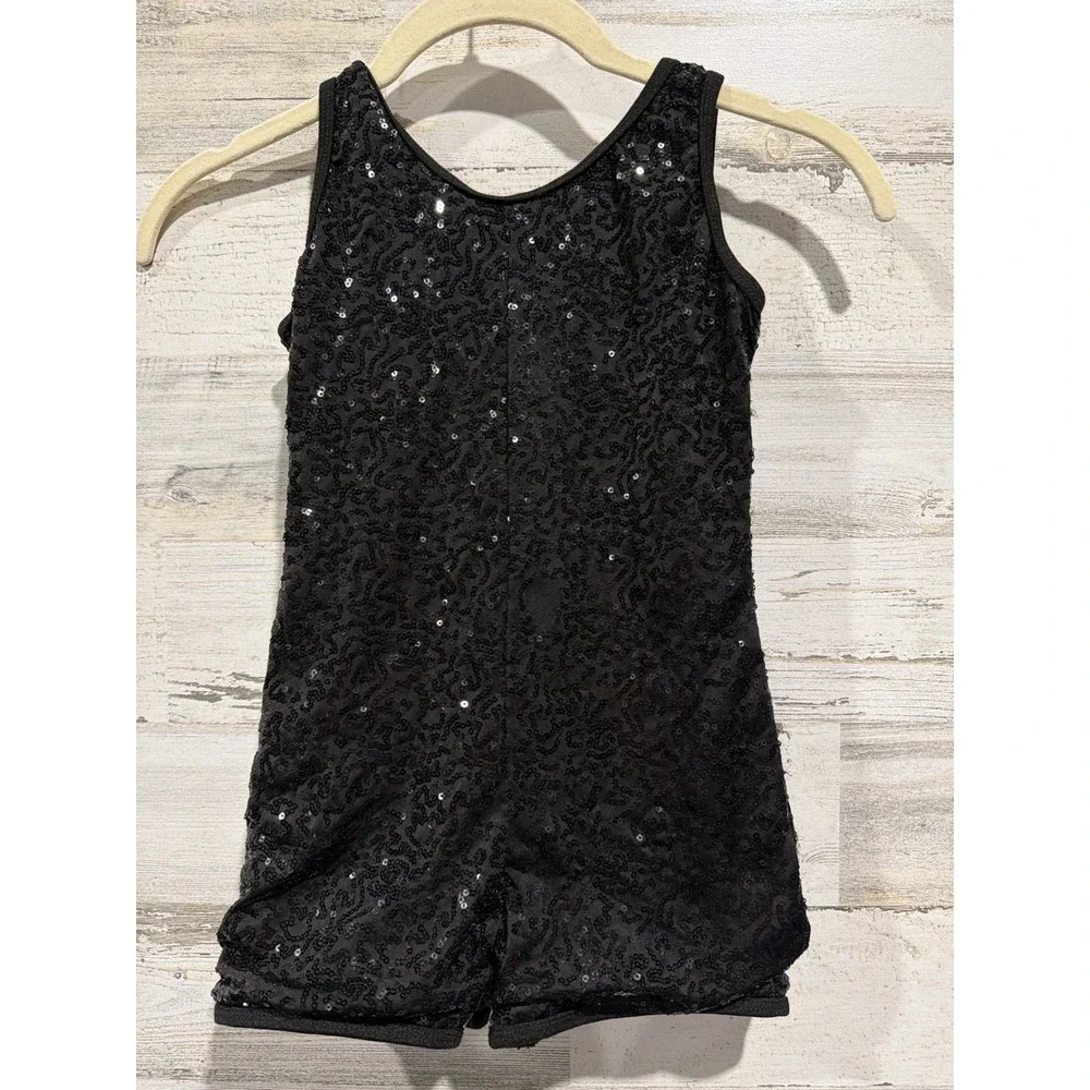 Revolution Dancewear‎ Romper Girls MC Black Sequin Sleeveless Performance EUC
